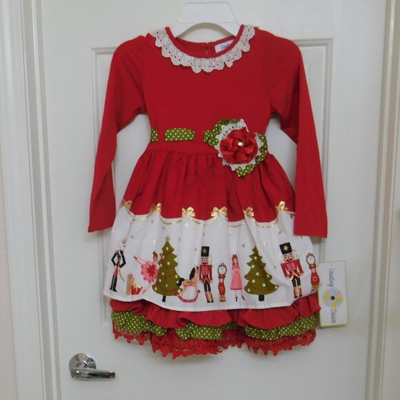 NWT Counting Daisies Red Nutcracker Ballerina Tiered Long Sleeve Dress sz 5 or 6 - Picture 1 of 3